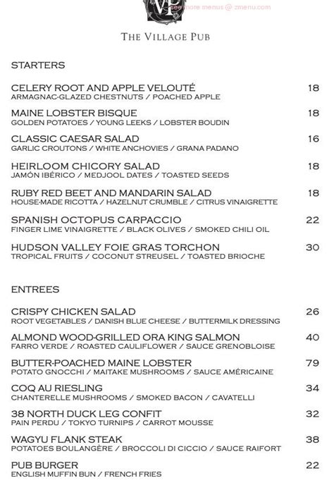village pub woodside menu.